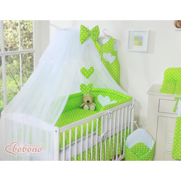 Babybett Moskitonetz aus Chiffon - Hängende Herzen Grün-Punktemuster