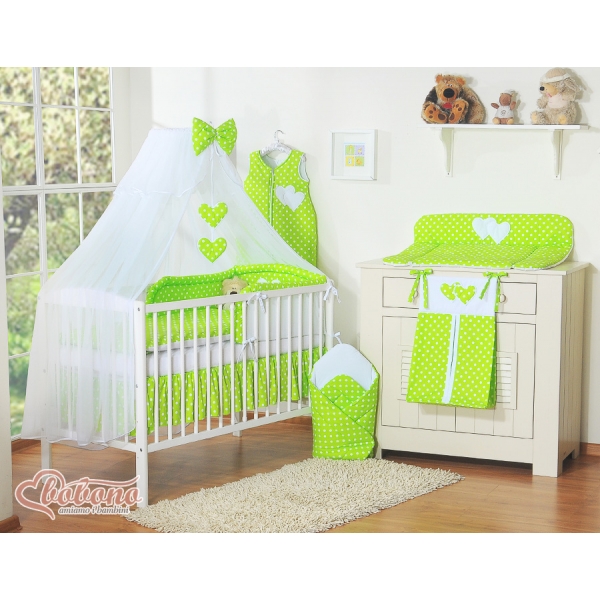 Babybett Moskitonetz aus Chiffon - Hängende Herzen Grün-Punktemuster