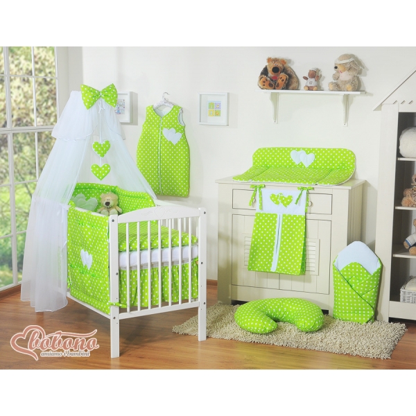 Babybett Moskitonetz aus Chiffon - Hängende Herzen Grün-Punktemuster