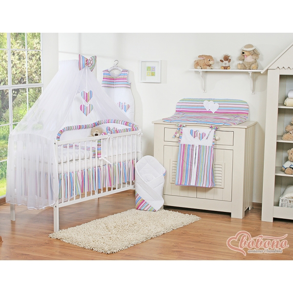 Babybett Moskitonetz aus Chiffon - Hängende Herzen lila gestreift