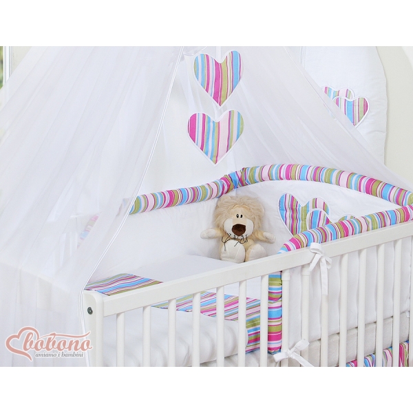 Babybett Moskitonetz aus Chiffon - Hängende Herzen lila gestreift
