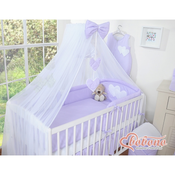 Babybett Moskitonetz aus Chiffon - Hängende Herzen Lila-Punkmuter