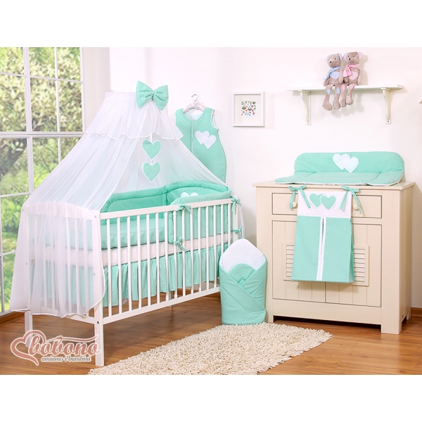 Babybett Moskitonetz aus Chiffon - Hängende Herzen Minze