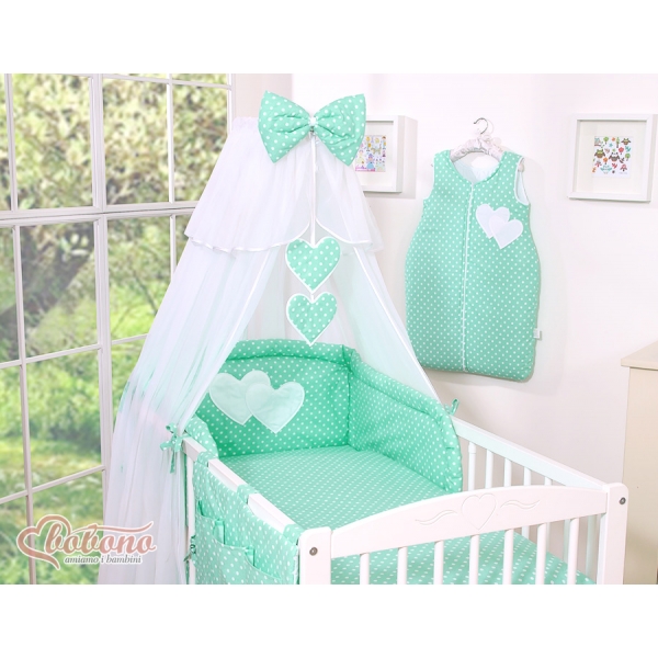 Babybett Moskitonetz aus Chiffon - Hängende Herzen Minze-Punktemuster