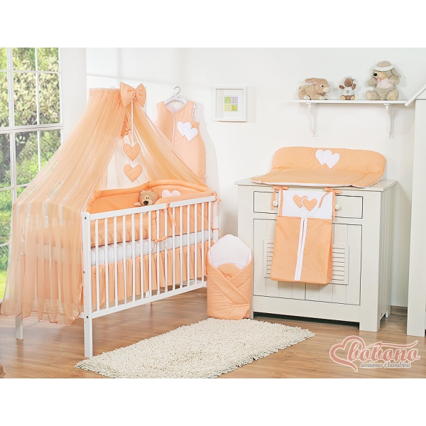 Babybett Moskitonetz aus Chiffon - Hängende Herzen pfirsich
