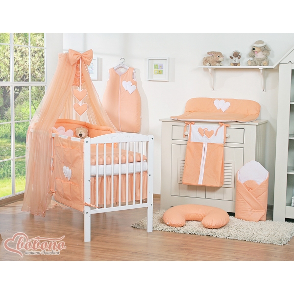 Babybett Moskitonetz aus Chiffon - Hängende Herzen pfirsich