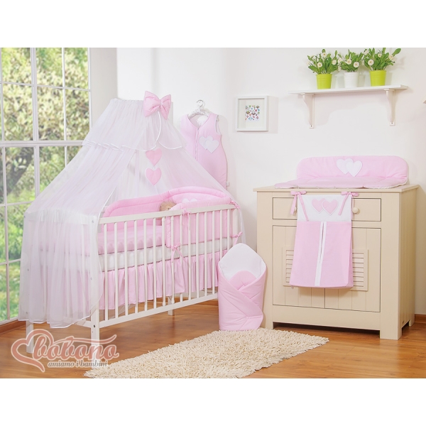 Babybett Moskitonetz aus Chiffon - Hängende Herzen rosa gestreift