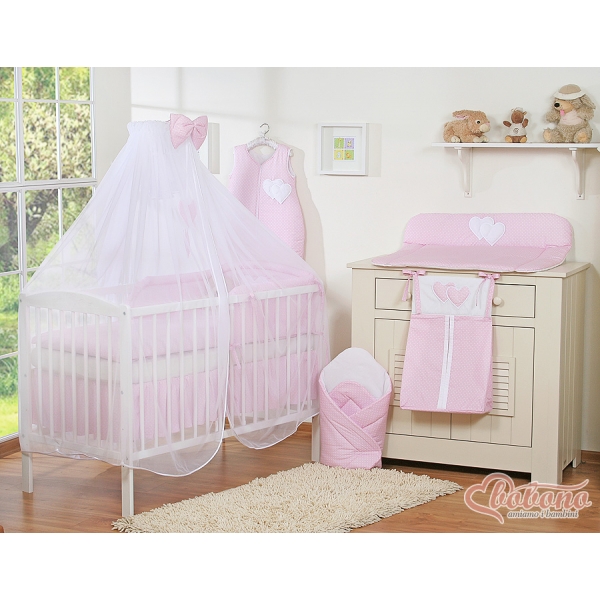 Babybett Moskitonetz aus Chiffon - Hängende Herzen Rosa-Punkmuster