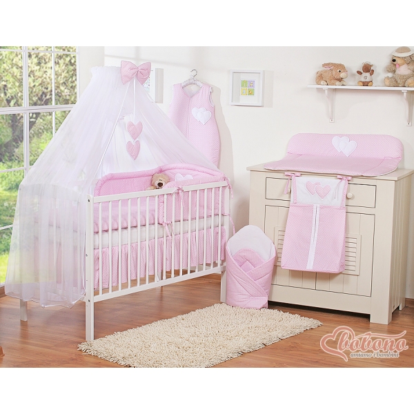 Babybett Moskitonetz aus Chiffon - Hängende Herzen Rosa-Punkmuster
