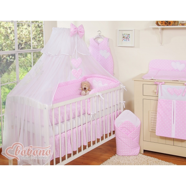 Babybett Moskitonetz aus Chiffon - Hängende Herzen Rosa-Punkmuster