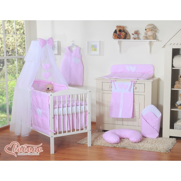 Babybett Moskitonetz aus Chiffon - Hängende Herzen Rosa-Punkmuster