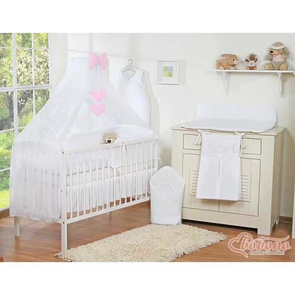 Babybett Moskitonetz aus Chiffon - Hängende Herzen weiß