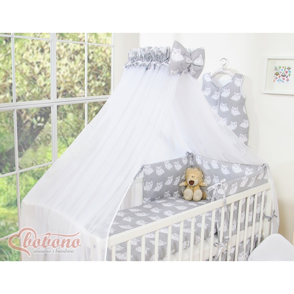 Babybett Moskitonetz aus Chiffon - Simple Eulen grau