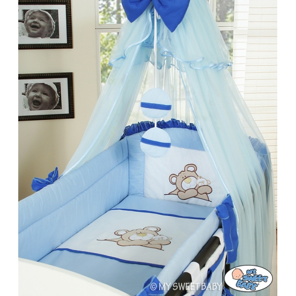Babybett Moskitonetz aus Chiffon - Teddy Bär Barnaba blau
