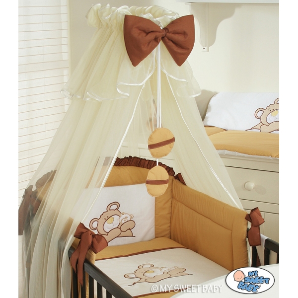 Babybett Moskitonetz aus Chiffon - Teddy Bär Barnaba braun