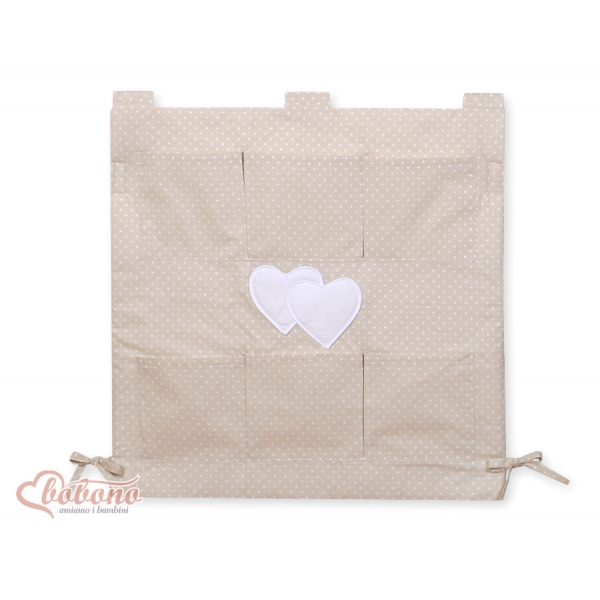 Babybetttasche - Hängende Herzen Beige - Punktemuster
