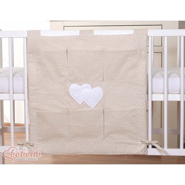 Babybetttasche - Hängende Herzen Beige - Punktemuster