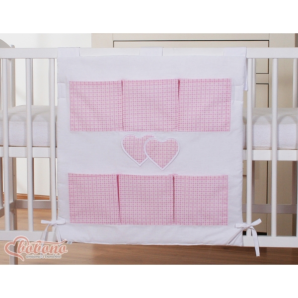 Babybetttasche - Hängende Herzen rosa kariert