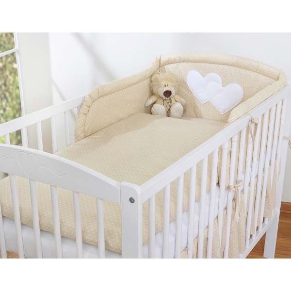 Babybettwäsche Set 2-tlg - Hängende Herzen Beige-Punktemuster