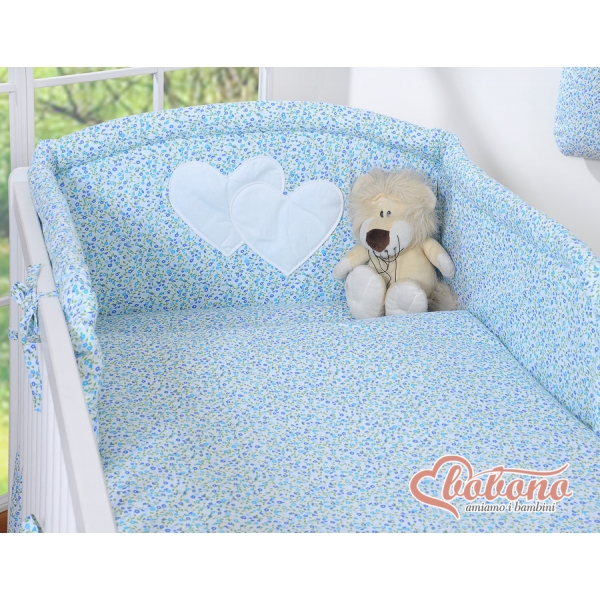 Babybettwäsche Set 2-tlg - Hängende Herzen blaue Blümchen