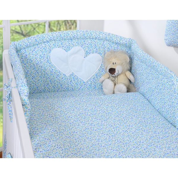 Babybettwäsche Set 2-tlg - Hängende Herzen blaue Blümchen