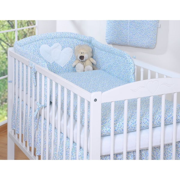 Babybettwäsche Set 2-tlg - Hängende Herzen blaue Blümchen