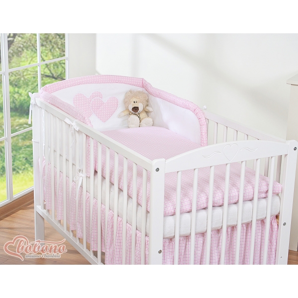 Babybettwäsche Set 3-tlg - Hängende Herzen rosa kariert
