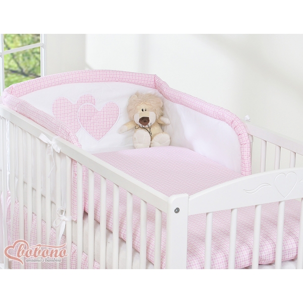 Babybettwäsche Set 3-tlg - Hängende Herzen rosa kariert