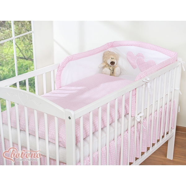 Babybettwäsche Set 3-tlg - Hängende Herzen rosa kariert