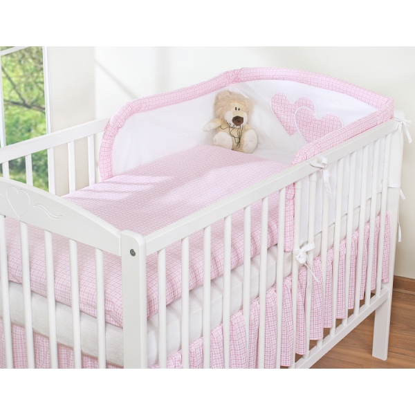 Babybettwäsche Set 3-tlg - Hängende Herzen rosa kariert