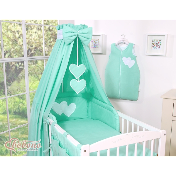 60x120 Babybettwäsche Set 5-tlg - Hängende Herzen Minze