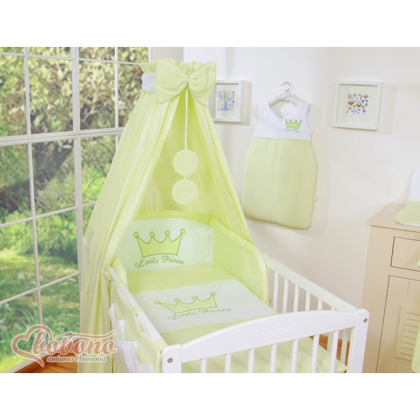 Babybettwäsche Set 5-tlg mit Babybett Himmel - Little Prince/Princess grun