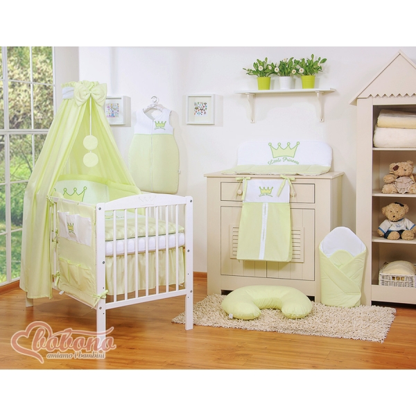 Babybettwäsche Set 5-tlg mit Babybett Himmel - Little Prince/Princess grun
