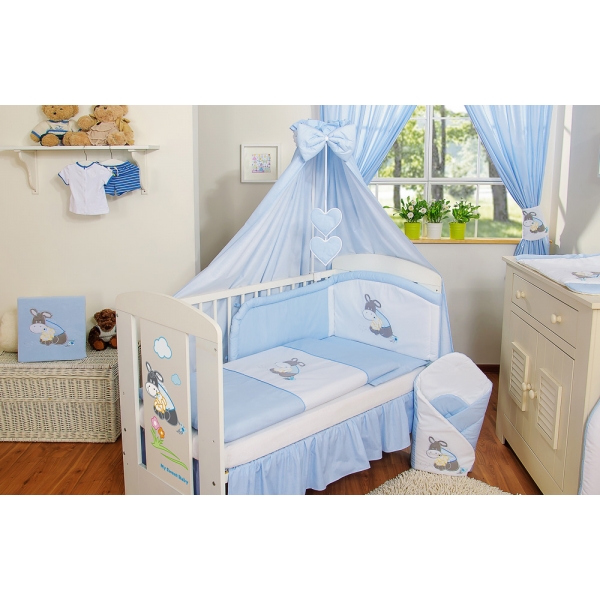 Babybettwäsche Set 5-tlg mit Himmel - Esel Luca blau