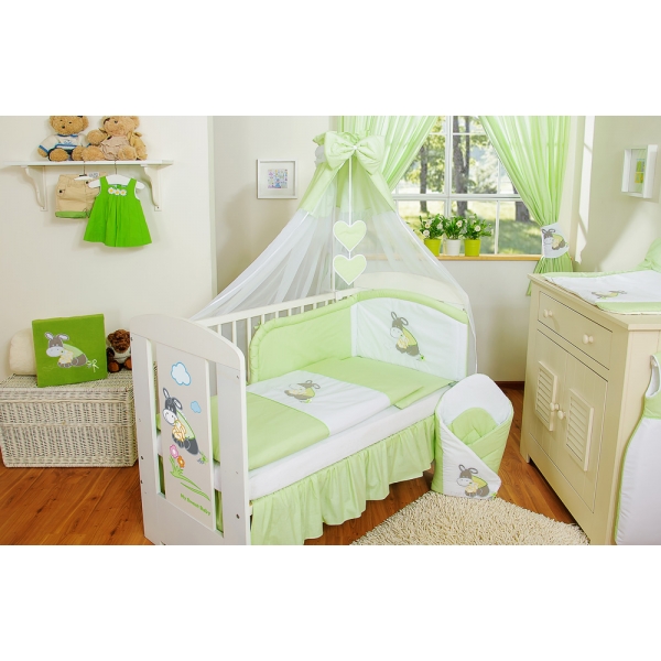 Babybettwäsche Set 5-tlg mit Himmel - Esel Luca grün