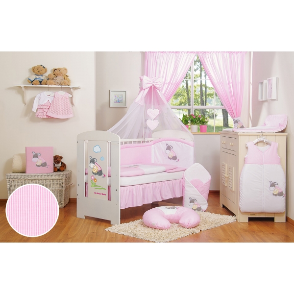 Babybettwäsche Set 5-tlg mit Himmel - Esel Luca rosa