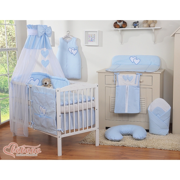 Blau Babybettwäsche Set 5-tlg mit Himmel - Hängende Herzen