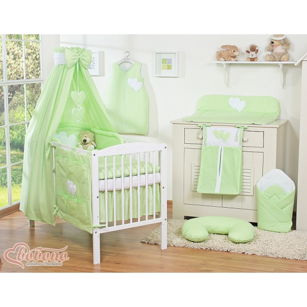 Babybettwäsche Set 5-tlg mit Himmel - Hängende Herzen grün