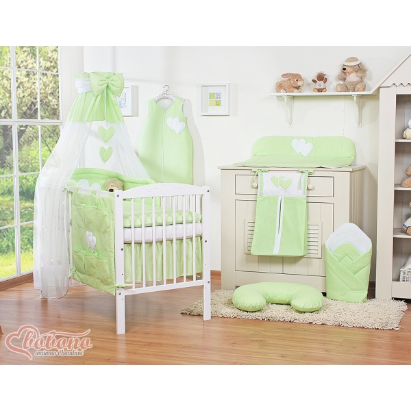 Babybettwäsche Set 5-tlg mit Himmel - Hängende Herzen grün