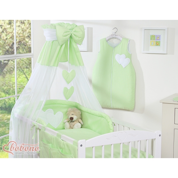 Babybettwäsche Set 5-tlg mit Himmel - Hängende Herzen grün