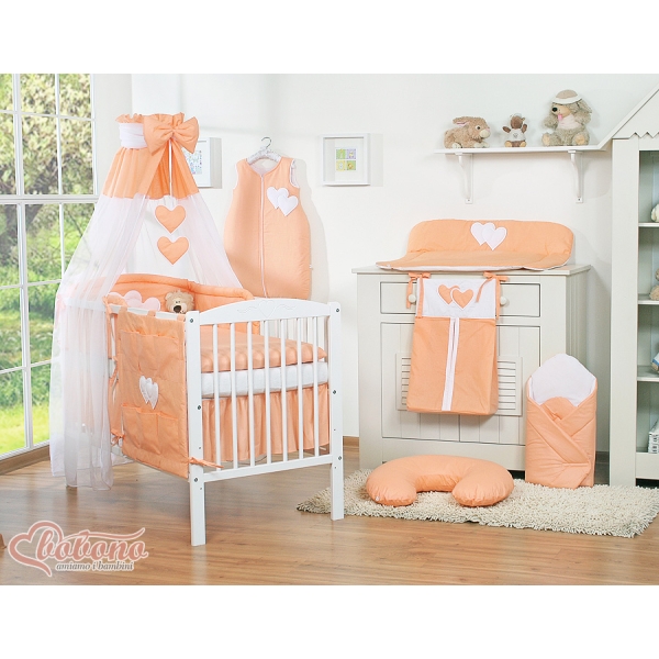 Baby Bettwäsche Set 5-tlg mit Himmel - Hängende Herzen pfirsich