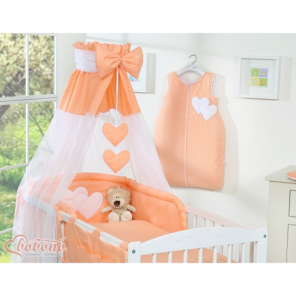 Baby Bettwäsche Set 5-tlg mit Himmel - Hängende Herzen pfirsich