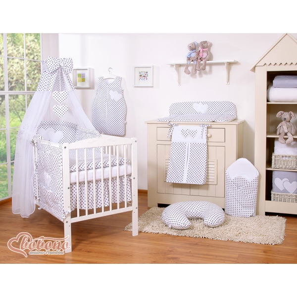 Bettwäsche Set 5-tlg für Babybett 60x120 Schwarz-Punktemuster