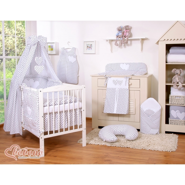 Bettwäsche Set 5-tlg für Babybett 60x120 Schwarz-Punktemuster