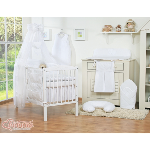 Babybettwäsche Set 5-tlg mit Himmel - Hängende Herzen weiß