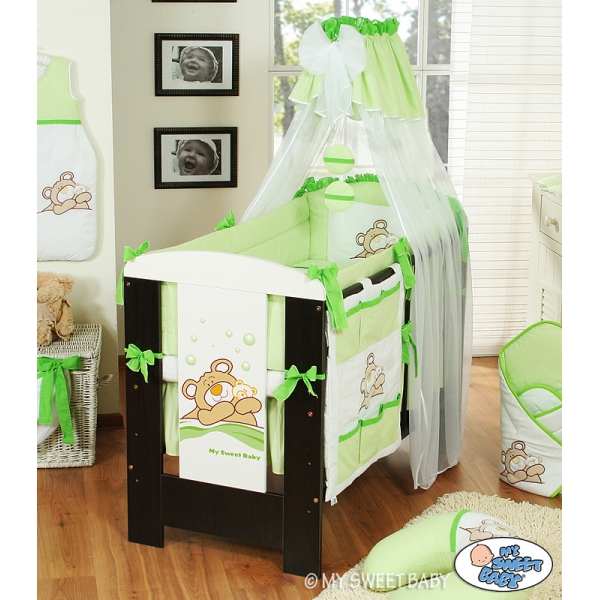 Babybettwäsche Set 5-tlg mit Himmel (L60) - Teddy Bär Barnaba grün