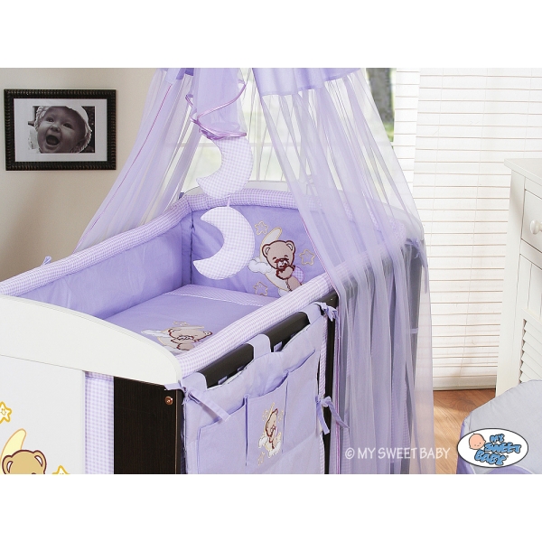 Babybettwäsche Set 5-tlg mit Himmel (L70) - Gute Nacht lila