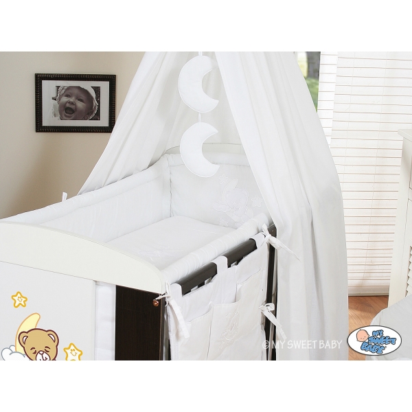 Babybettwäsche Set 5-tlg mit Himmel (L70) - Gute Nacht weiß