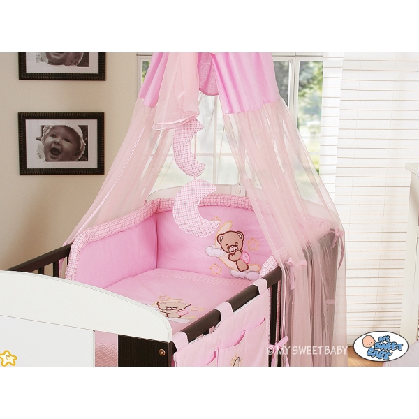 Babybettwäsche Set 5-tlg mit Himmel (S60) - Gute Nacht rosa