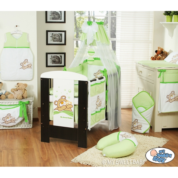 Babybettwäsche Set 5-tlg mit Himmel (S70) - Teddy Bär Barnaba grün
